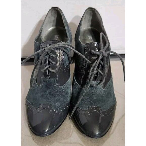 Jon Josef High Heel Shoes 7.5M Blue Gray Suede Leather Oxfords Lace Steampunk - Picture 6 of 11